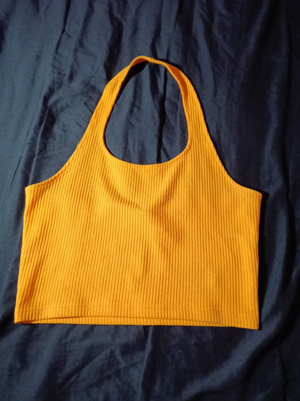 Divided Ribbed Halter Crop Top - Mustard